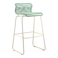 Mint green bar stool with ribbed pattern and cream metal frame, perfect for a modern and stylish look.