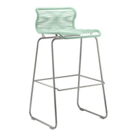 Mint green bar stool with sleek metal legs and a contemporary ribbed pattern on the seat and backrest.