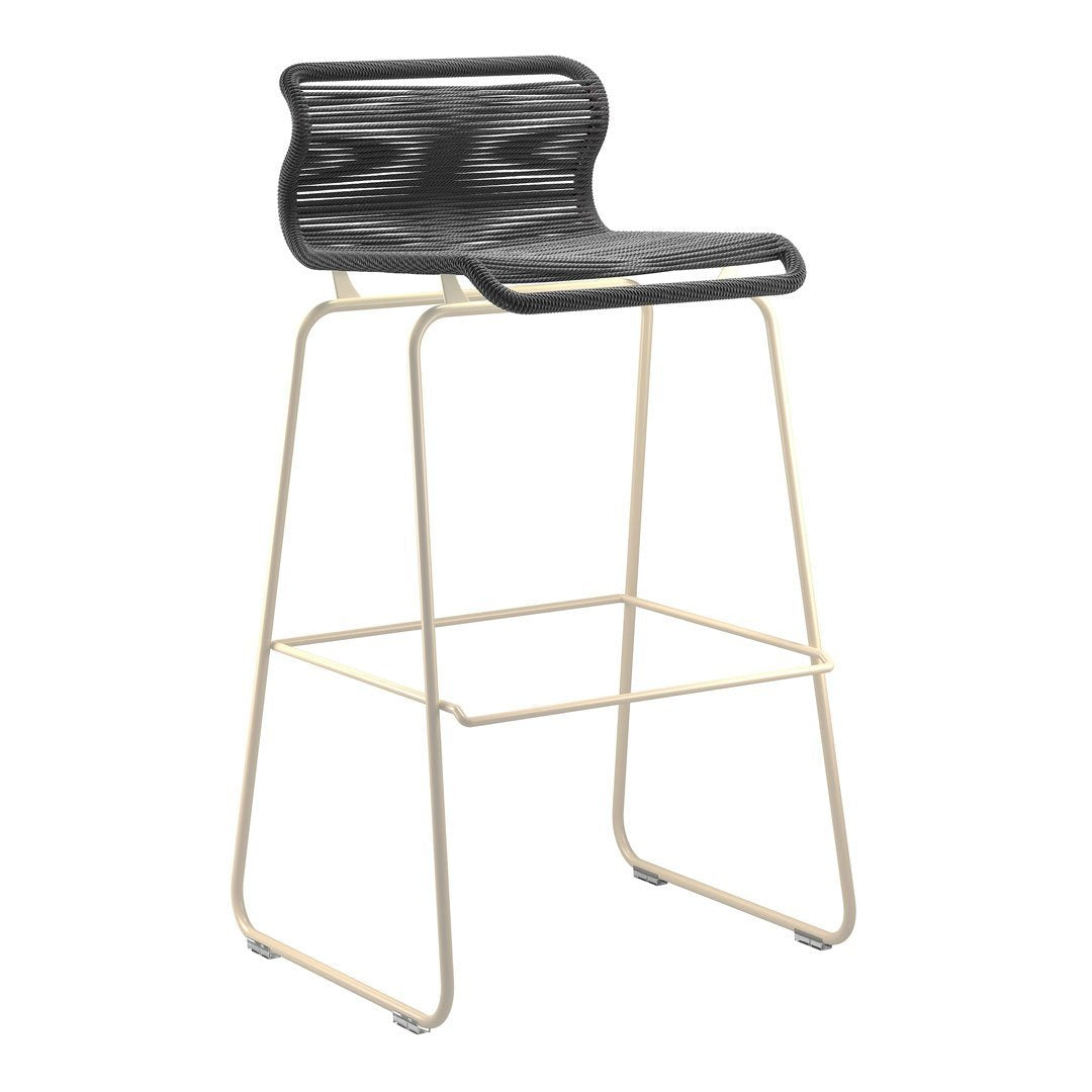 Black and cream bar stool with a sleek, wavy pattern and minimalist design. Ideal for modern decor.