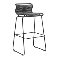Black industrial-style bar stool with a sleek, wavy pattern on the seat for a modern touch. Ideal for contemporary spaces.