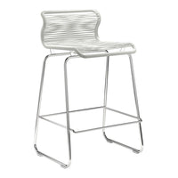 Modern white bar stool with sleek, wavy pattern and chrome legs, perfect for contemporary decor.