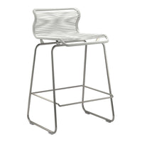White striped bar stool with a sleek metal frame, featuring a modern and minimalist design.