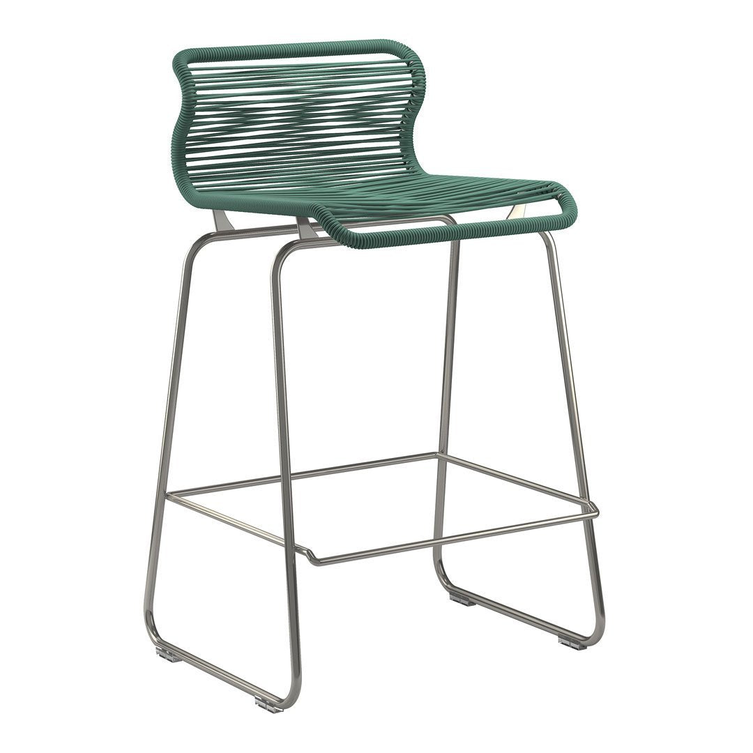 Teal striped seating with a sleek metallic frame, perfect for modern decor. Ideal for indoor or outdoor use.