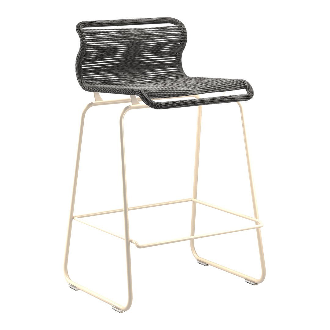 Black and white striped bar stool with cream-colored metal frame for modern decor.