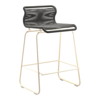 Black and white striped bar stool with cream-colored metal frame for modern decor.
