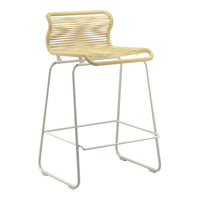 Light beige woven seat with a sleek white metal frame. Contemporary design, perfect for modern decor.