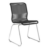 Black striped chair with a sleek chrome base, featuring a modern, minimalist design.