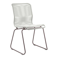 White striped seating with a sleek brown frame, perfect for modern decor. Stylish and minimalist design.