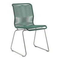 Green striped chair with a sleek metallic frame, featuring a modern and minimalist design. Perfect for any space.