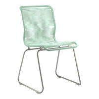 Mint green slatted chair with sleek silver legs, perfect for modern decor. Simple, stylish, and contemporary design.