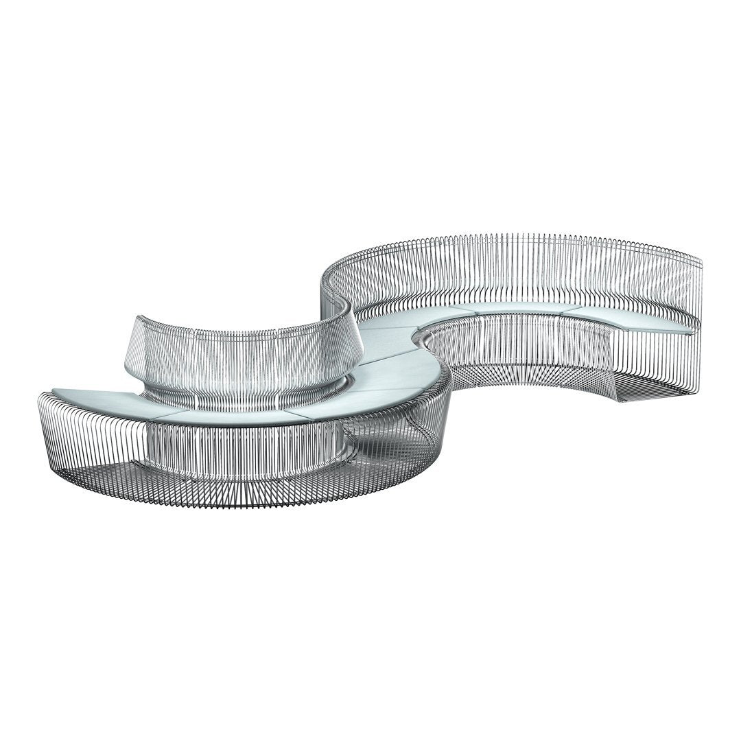 Silver wireframe design with curved, layered patterns, showcasing a modern aesthetic. Ideal for contemporary decor.