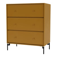 Orange three-drawer chest with a smooth finish and minimalist black legs. Modern design for stylish storage solutions.