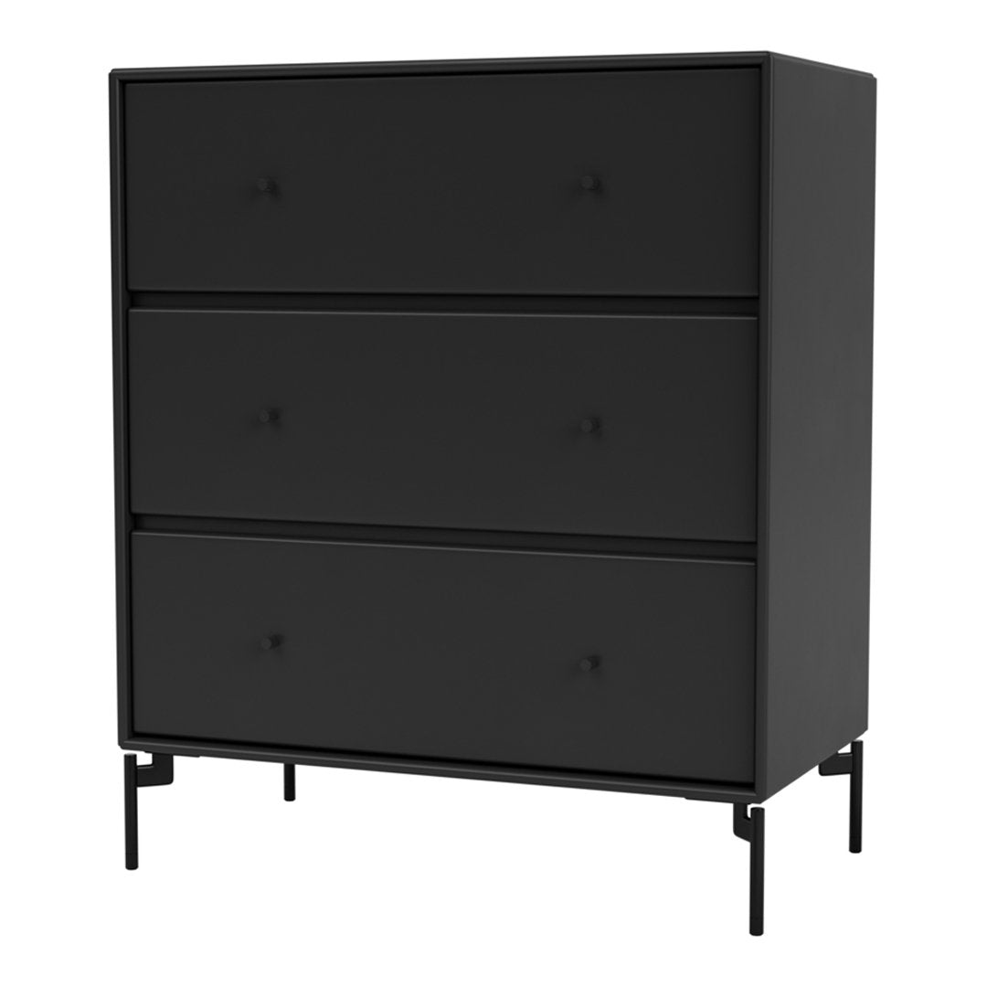 Sleek black dresser with matte finish and minimalist design, featuring three spacious drawers. Perfect for modern decor.