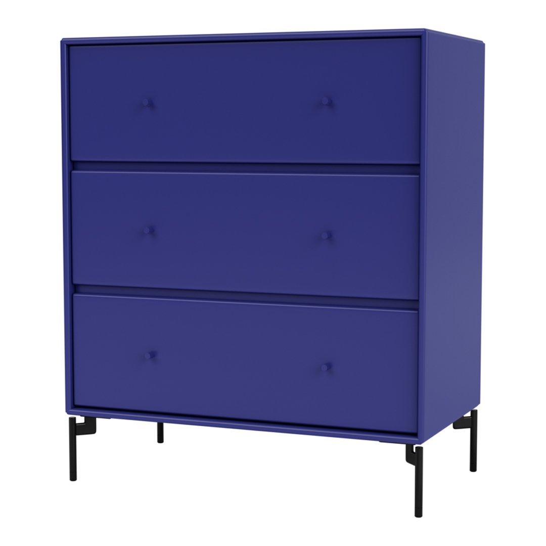 Vibrant deep blue dresser with a sleek, smooth finish and modern design, featuring three spacious drawers.
