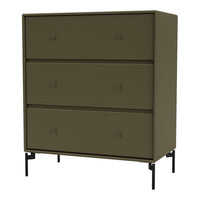 Olive green dresser with three smooth drawers and minimalist black metal legs, bringing modern style to any space.