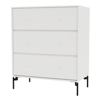 White three-drawer dresser with minimalistic design and sleek black legs. Ideal for modern decor.
