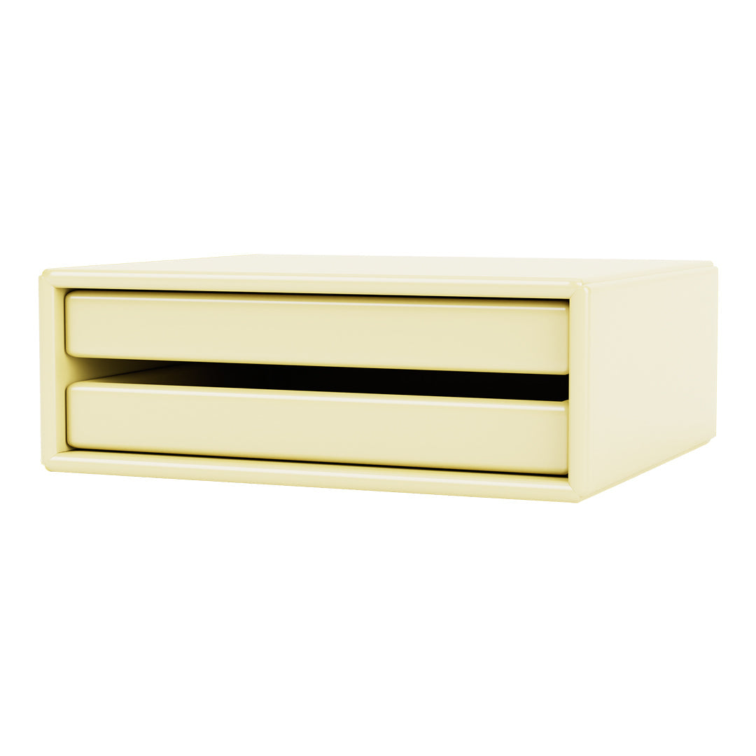 Cream-colored storage drawer with a sleek, minimalist design and smooth, glossy finish. Perfect for organization.