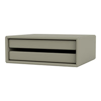 "Modern taupe storage drawer with sleek gray accents, perfect for stylish organization."