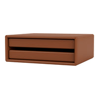 Brown two-drawer storage box with a sleek finish and minimalist design. Perfect for organizing any space.