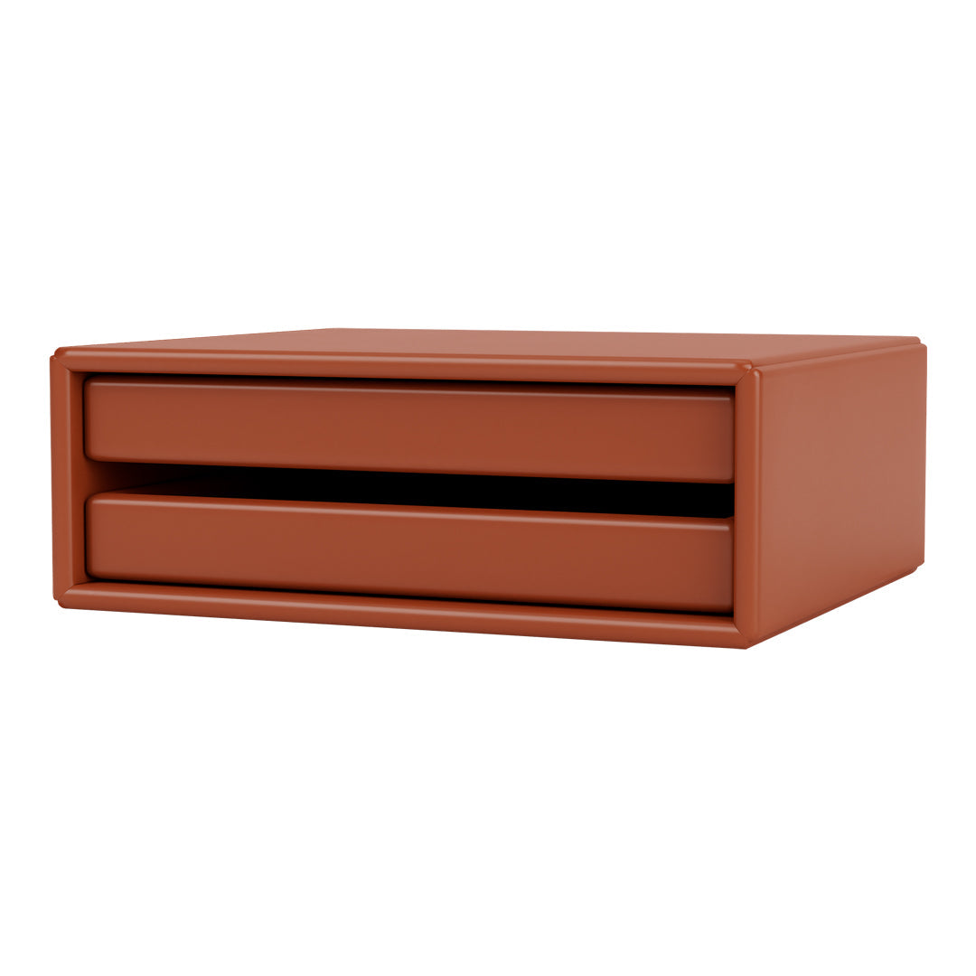 Terracotta storage box with two drawers, featuring a smooth matte finish and clean lines. Ideal for modern decor.