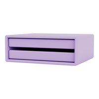 Purple storage box with sleek design and two drawers, featuring a smooth finish and modern lines.