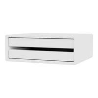 White drawer unit with sleek black accents and minimalist design, perfect for modern decor.