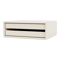 Minimalist beige storage drawer with a sleek finish and two pull-out compartments for modern decor.