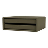 Olive green two-drawer storage box with a smooth, matte finish and minimalist design.
