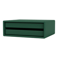 Green storage box with a smooth finish and two drawers, ideal for organizing items in style.