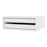 White two-drawer storage unit with sleek, minimal design and subtle black accents. Perfect for modern interiors.