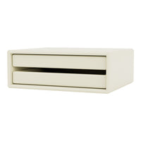 Cream-colored storage box with sleek, minimalist design and two smooth drawers. Perfect for organizing any space.