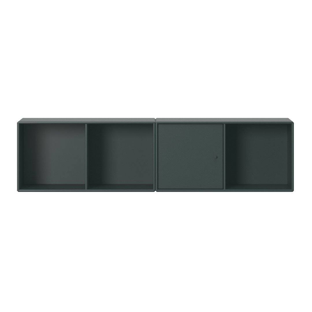 Dark green minimalist shelf unit with sleek lines and no intricate patterns, ideal for modern decor.