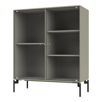 Olive green cabinet with ribbed pattern, featuring sleek black metal legs and minimalistic design.