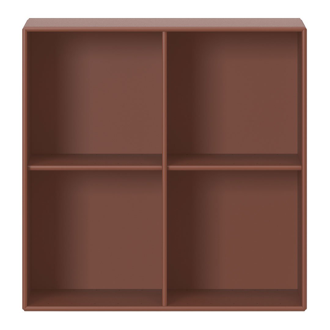 Brown four-cube storage shelf with a smooth, matte finish, perfect for modern home decor.