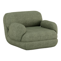 Green textured armchair with soft curves and a minimalist design, perfect for modern interiors.