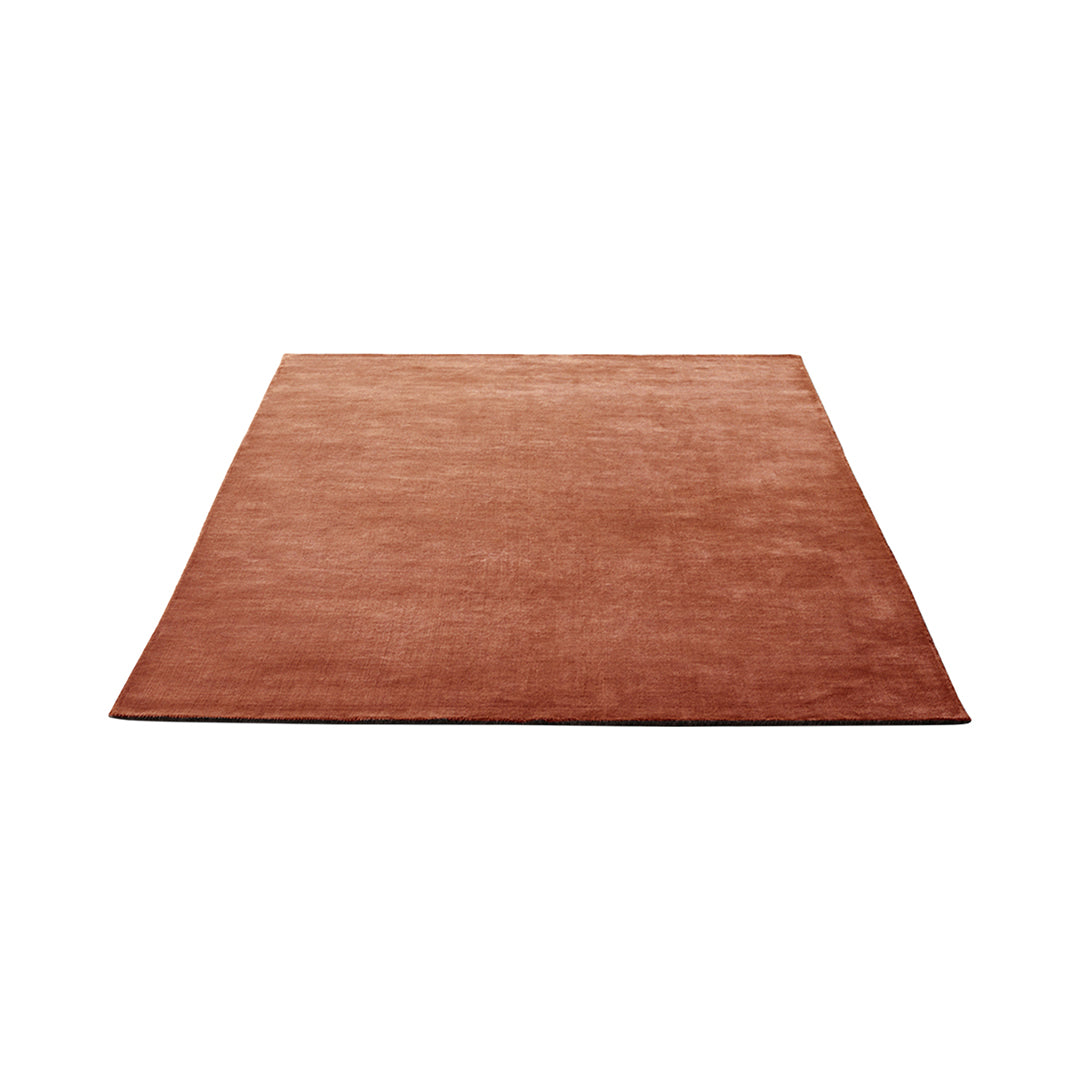Solid rust orange area rug with a plush texture, perfect for warm, contemporary decor.