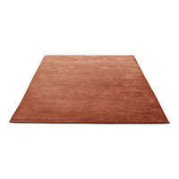 Rust-colored area rug with a smooth, solid surface, perfect for adding warmth to any room.