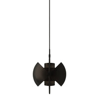 Black pendant light with a sleek, modern design featuring curved patterns. Ideal for contemporary interiors.