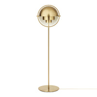 Gold-finished floor lamp with a sleek, modern round shade and minimalist design, ideal for stylish decor.
