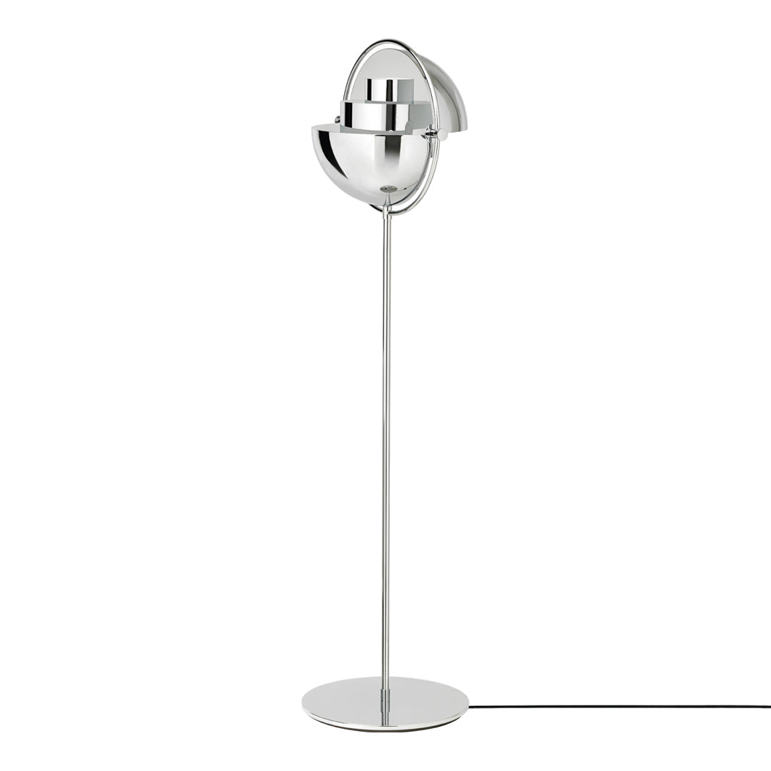 Sleek chrome floor lamp with a modern, minimalist design and smooth, reflective surfaces. Perfect for contemporary decor.