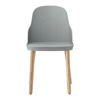Modern gray chair with smooth, minimalist design and natural wood legs. Perfect for stylish interiors.