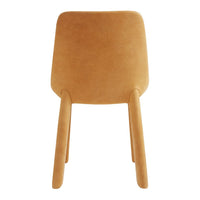 Stylish tan suede dining chair with smooth, clean lines and simple design. Ideal for modern interiors.