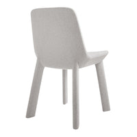 Soft gray upholstered chair with a minimalist design and smooth, rounded edges. Ideal for modern interiors.