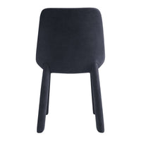 "Solid black upholstered chair with smooth texture and simple, modern design."