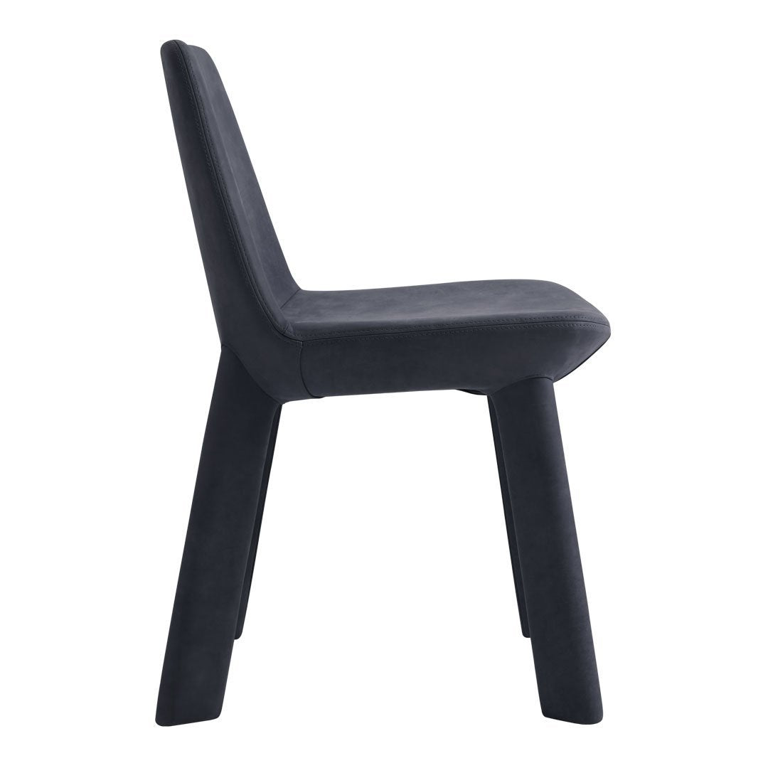 Sleek black upholstered chair with a minimalist design and smooth texture, perfect for modern decor.