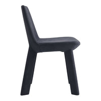Sleek black upholstered chair with a minimalist design and smooth texture, perfect for modern decor.