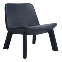 Black minimalist lounge chair with smooth, sleek lines and sturdy, tapered legs. Ideal for modern decor.