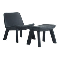 Black minimalist lounge chair and ottoman set with smooth finish and sleek design. Perfect for modern spaces.