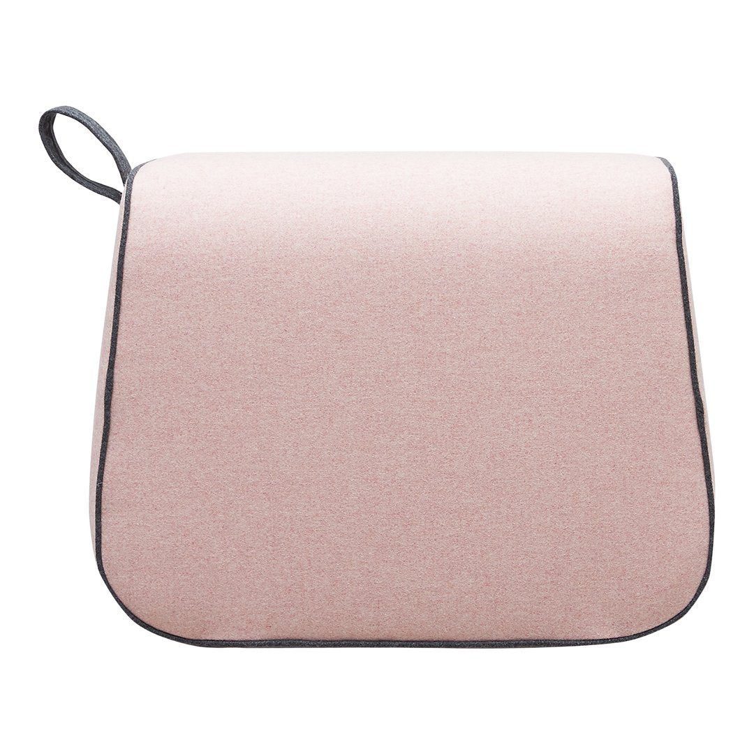 Pink fabric bag with a smooth texture and black trim. Minimalist design suitable for modern aesthetics.