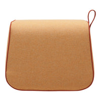 Stylish tan felt mat with a contrasting red trim, perfect for adding warmth to any space.